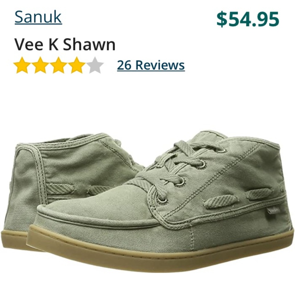 Womens Sanuk Vee K Shawn olive green, size 8.